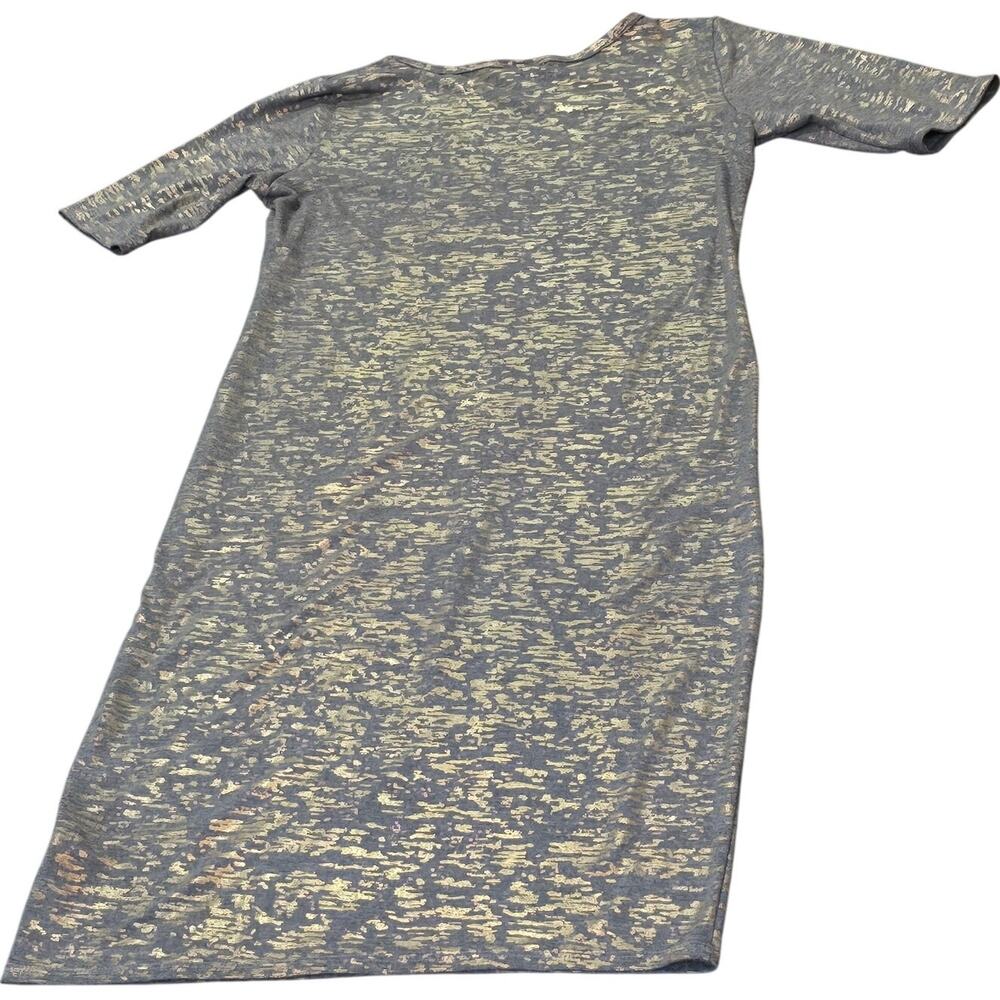 LuLaRoe Carly Dress Gray & Metallic Gold Foil Limited Edition Short Sleeve Dress - Picture 12 of 12